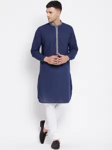 even Men Blue Thread Work Kurta