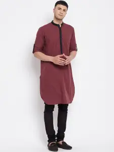 even Men Maroon Solid Pathani Kurta
