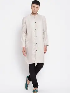 even Men Cream-Coloured Open Front Kurta