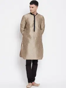 even Men Beige Thread Work Kurta