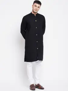 even Men Black Thread Work Kurta