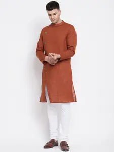 even Men Brown Thread Work Kurta