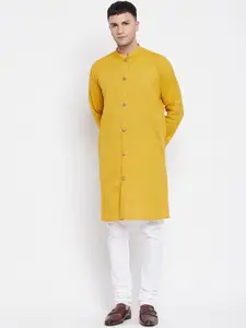 even Men Yellow Thread Work Kurta