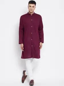 even Men Maroon Mandarin Collar Kurta