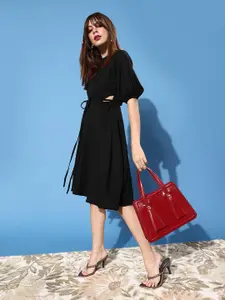 Style Quotient Black Waist Cutout Crepe Dress
