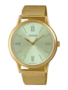 CASIO Men Silver-Toned Dial & Gold-Plated Stainless Steel Bracelet Style Straps Analogue Watch