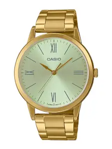 CASIO Men Silver Dial & Gold Stainless Steel Bracelet Style Straps Analogue Watch A2006