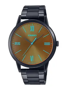 CASIO Men Brown Dial & Black Stainless Steel Bracelet Style Straps Analogue Watch