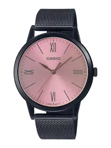 CASIO Men Pink Dial & Black Stainless Steel Wrap Around Straps Analogue Watch A2005