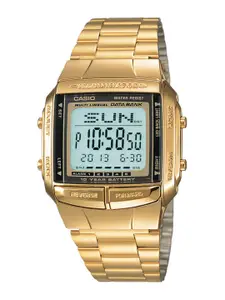 CASIO Men Grey Dial & Gold-Plated Stainless Steel Bracelet Style Straps Digital Chronograph Watch