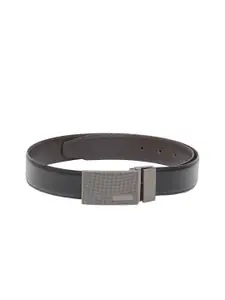 Calvadoss Men Black Textured PU Reversible  Formal Belt