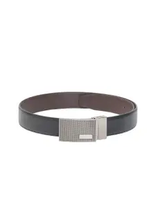 Calvadoss Men Black Textured PU Reversible Formal Belt