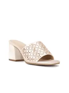 Marie Claire Nude Party Block Sandals with Laser Cuts