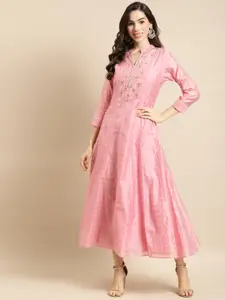 FASHOR Pink Ethnic Motifs Embroidered Ethnic Anarkali Maxi Dress