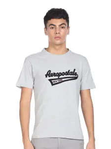 Aeropostale Men Grey Appliqued Cotton Logo T-shirt