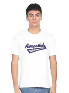 Aeropostale Men White Brand Logo Applique T-shirt