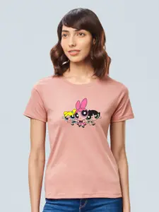 The Souled Store Women Peach-Coloured Printed Cotton T-shirt