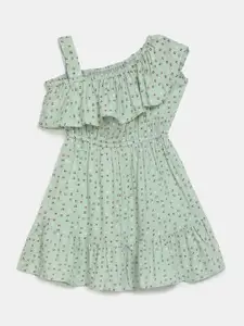 V-Mart Green Printed Fit & Flare Dress