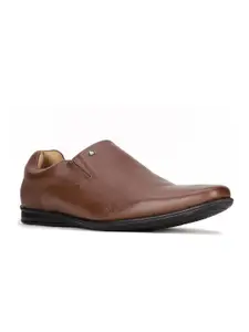 Hush Puppies Men Brown Textured Leather Formal Slip-Ons