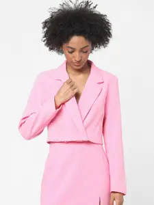 ONLY Women Pink Solid Single Breasted Crop Casual Blazer