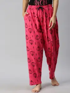 Kryptic Women Pink Printed Cotton Lounge Pants