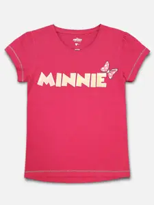 Kids Ville Girls Pink Typography Minnie Mouse Printed T-shirt