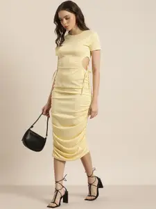 Moda Rapido Beige Solid Bodycon Midi Dress