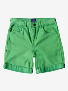 KiddoPanti Boys Green Solid Denim Shorts