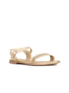 Bata Women Gold-Toned Open Toe Flats with Laser Cuts
