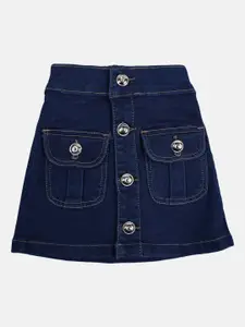 V-Mart Girls Navy Blue Solid A-line Knee-Length Denim Skirt