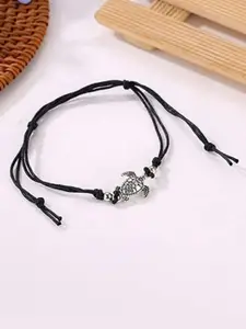 EL REGALO Silver-Toned & Black Bohemian Turtle Style Anklet