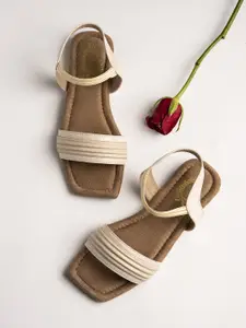 Shoetopia Women Cream-Coloured Solid Open Toe Flats