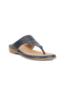 Scholl Women Blue Leather Comfort Sandals with Laser Cuts