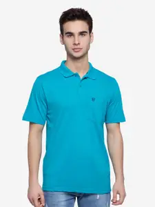 NEVA Men Turquoise Blue Solid Polo Collar Cotton T-shirt