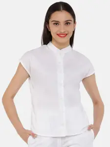 GRASS by Gitika Goyal White Mandarin Collar Extended Sleeves Shirt Style Top