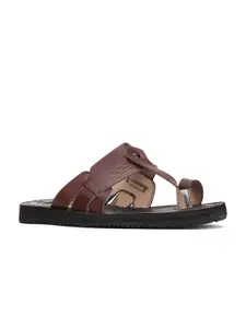 Bata Men Maroon Leather Comfort Sandals