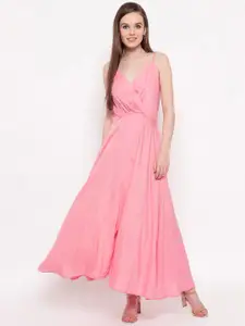 Aawari Pink Solid Maxi Wrap Dress