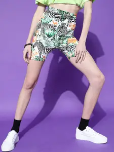 STREET 9 Women Multicoloured Printed Slim Fit High-Rise Cycling Shorts