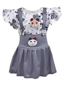 Wish Karo Girls Grey & White Printed Top with Skirt