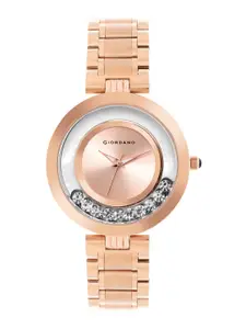 GIORDANO Women Rose Gold-Toned Embellished Dial & Rose Gold Toned Bracelet Style Straps Analogue Watch
