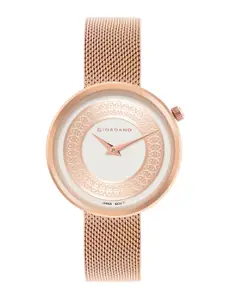GIORDANO Women White Embellished Dial & Rose Gold Toned Bracelet Style Straps Analogue Watch GD-60008-22