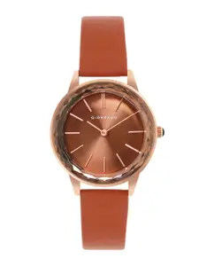 GIORDANO Women Brown Embellished Dial & Brown Leather Straps Analogue Watch GZ-60022-02