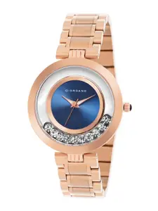 GIORDANO Women Blue Embellished Dial & Rose Gold Toned Bracelet Style Straps Analogue Watch GZ-60021-33