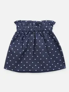LilPicks Girls Blue Printed Knee Length Denim Skirt