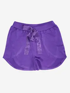 KiddoPanti Girls Violet Solid Pure Cotton Shorts