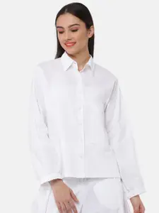 GRASS by Gitika Goyal Women White Classic Boxy 100% Cotton Casual Shirt