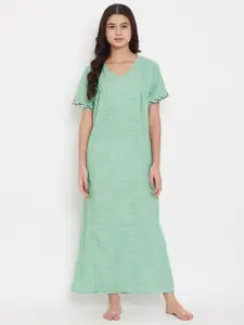 The Kaftan Company Green Pure Cotton Maxi Nightdress