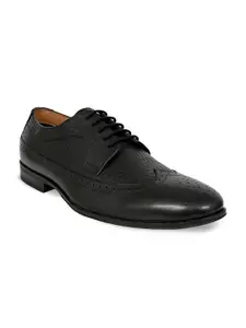 Allen Cooper Men Black Solid Leather Formal Brogues