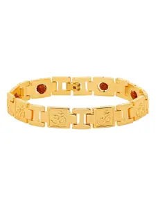 Shining Jewel - By Shivansh Men Gold-Toned & Brown Brass Gold-Plated Link Bracelet