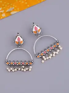 Voylla Silver-Toned Geometric Drop Earrings